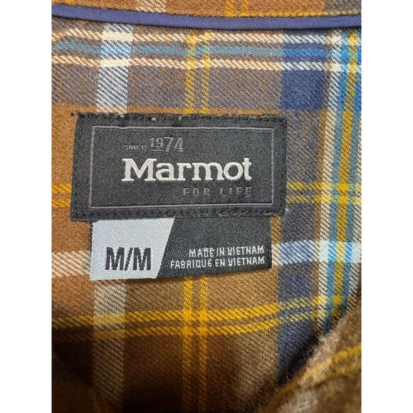 Marmot Mens Marmot Plaid Button-Up Shirt Medium Yellow Brown - Picture 2 of 14